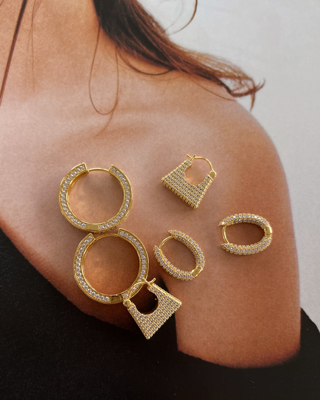Pavé Coco Hinge Hoops - Gold — alternate angle