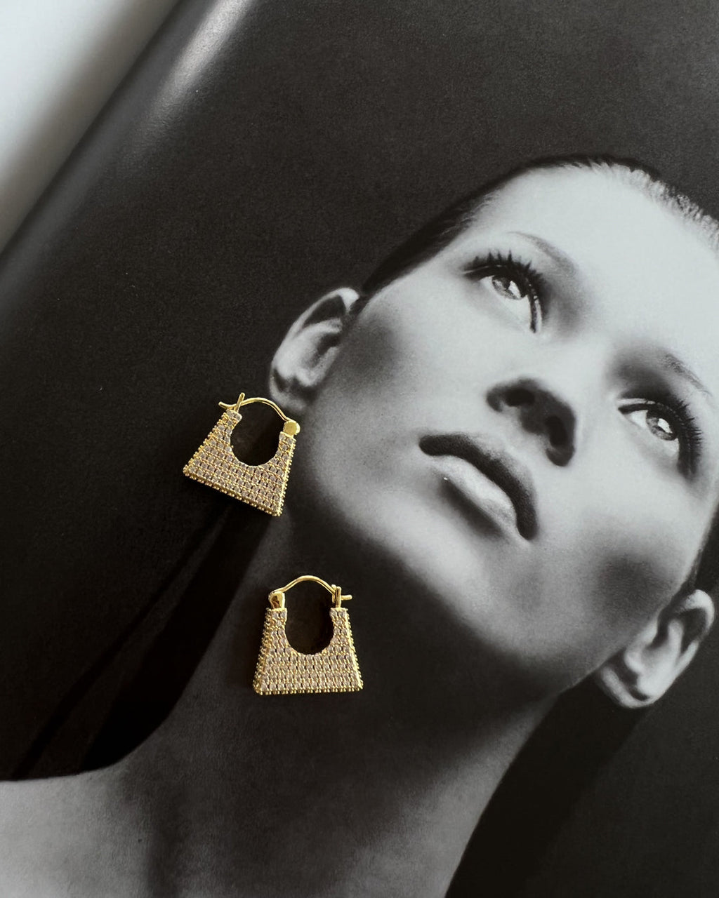 Pavé Careé Huggies - Silver - Earrings — another angle