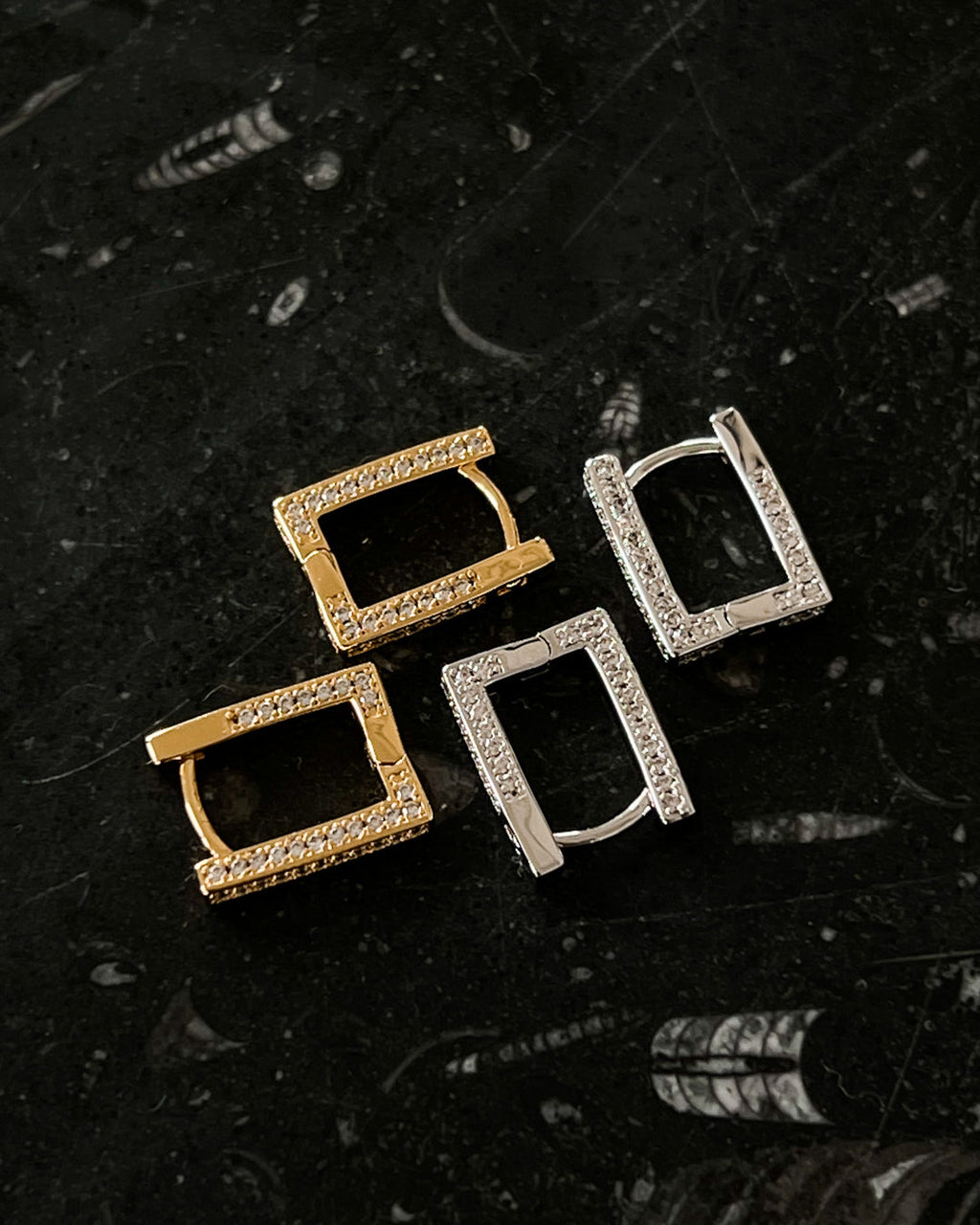 Pavé Mini Boxer Hoops - Silver — detail view