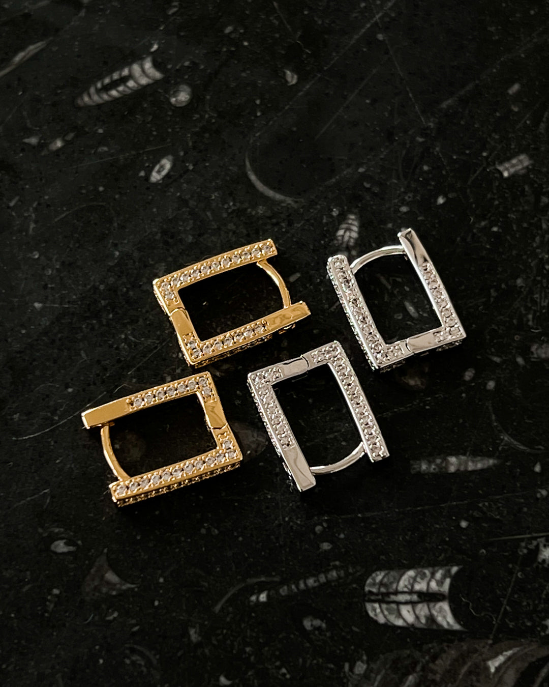 Pavé Mini Boxer Hoops - Silver — detail view