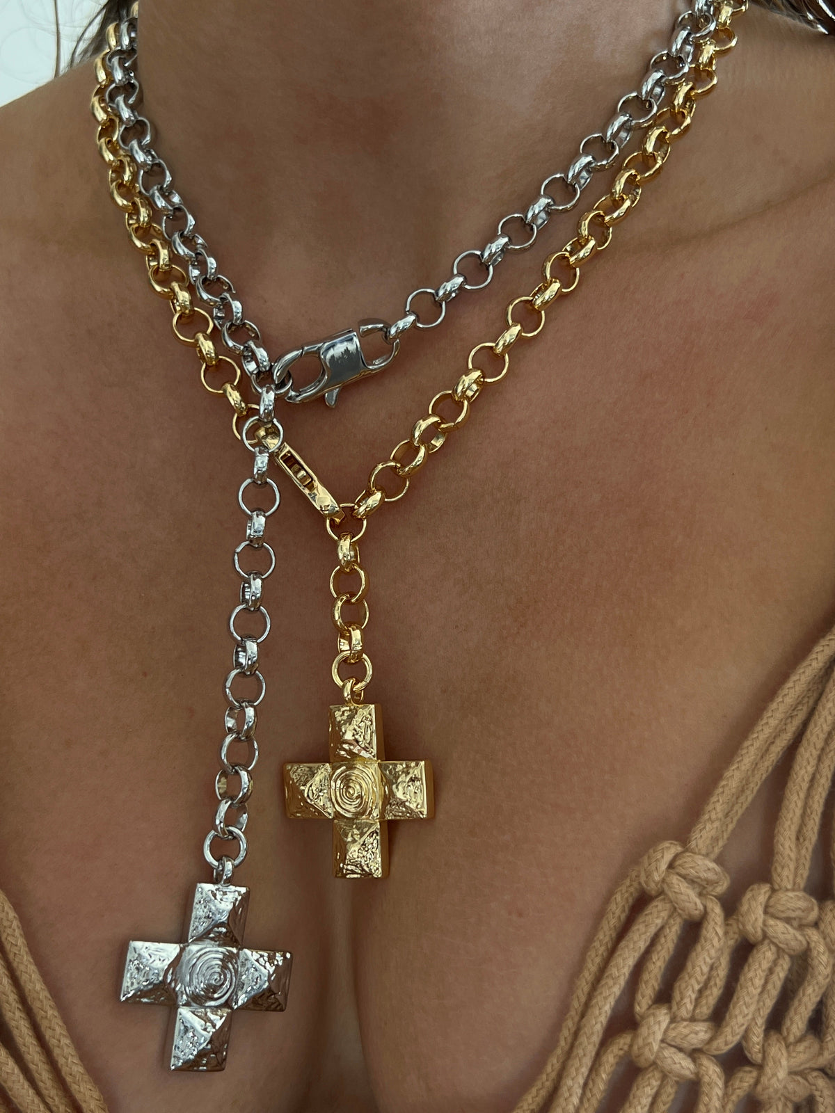 Molten Cross Pendant Necklace - Silver — another angle