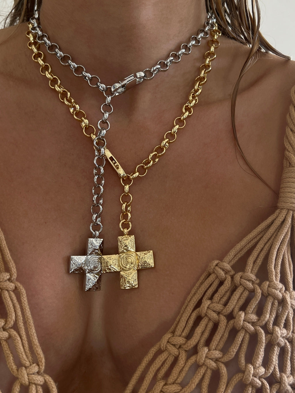 Molten Cross Pendant Necklace - Silver — alternate view