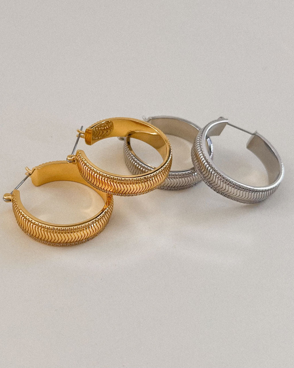 Wavey Snake Chain Hoops - Silver — alternate view