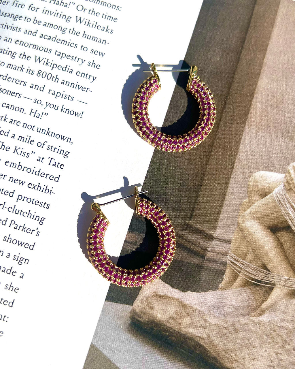 Pavé Baby Amalfi Hoops - Pink - Gold — detail view