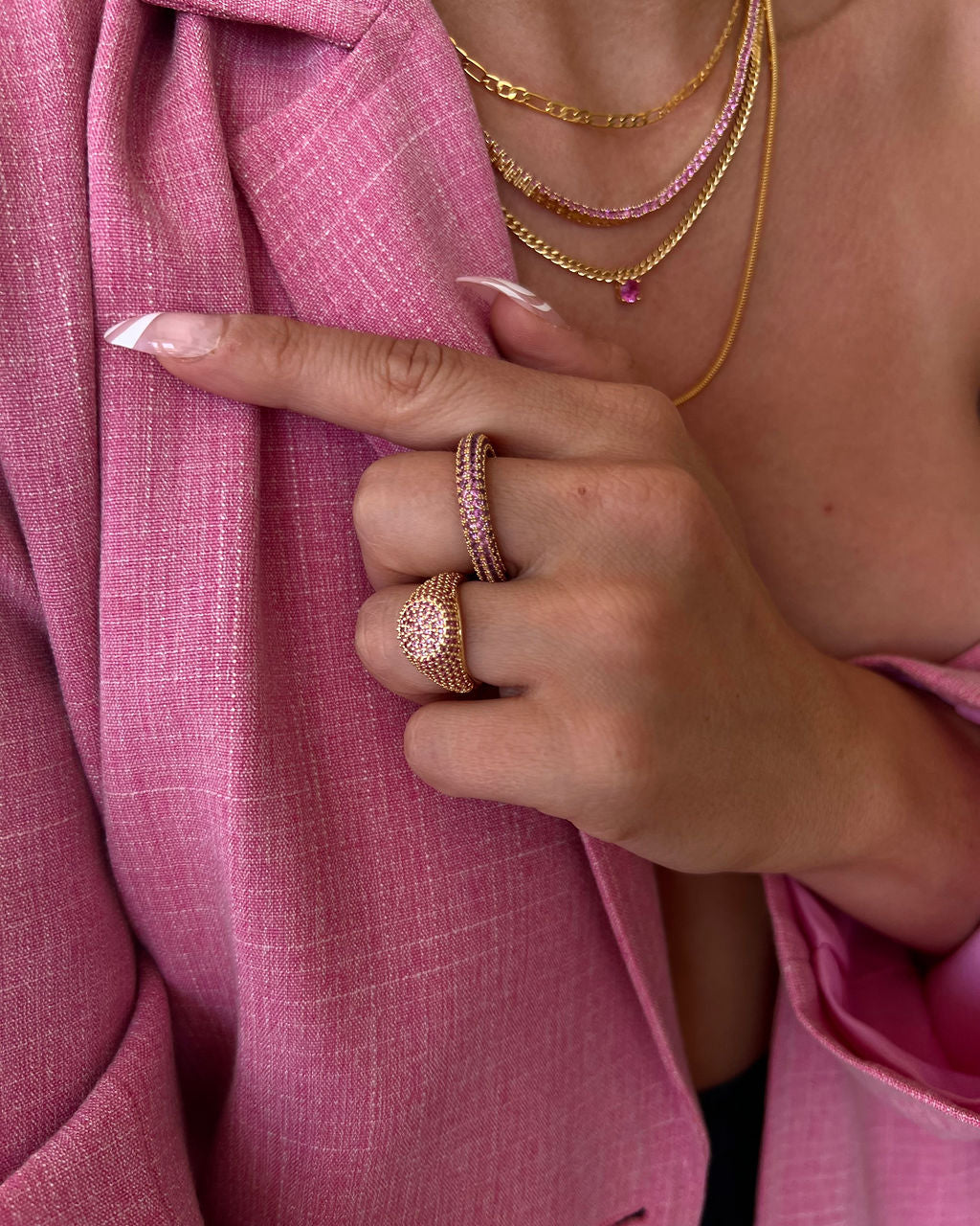 Bardot Stud Necklace - Pink - Silver — another angle