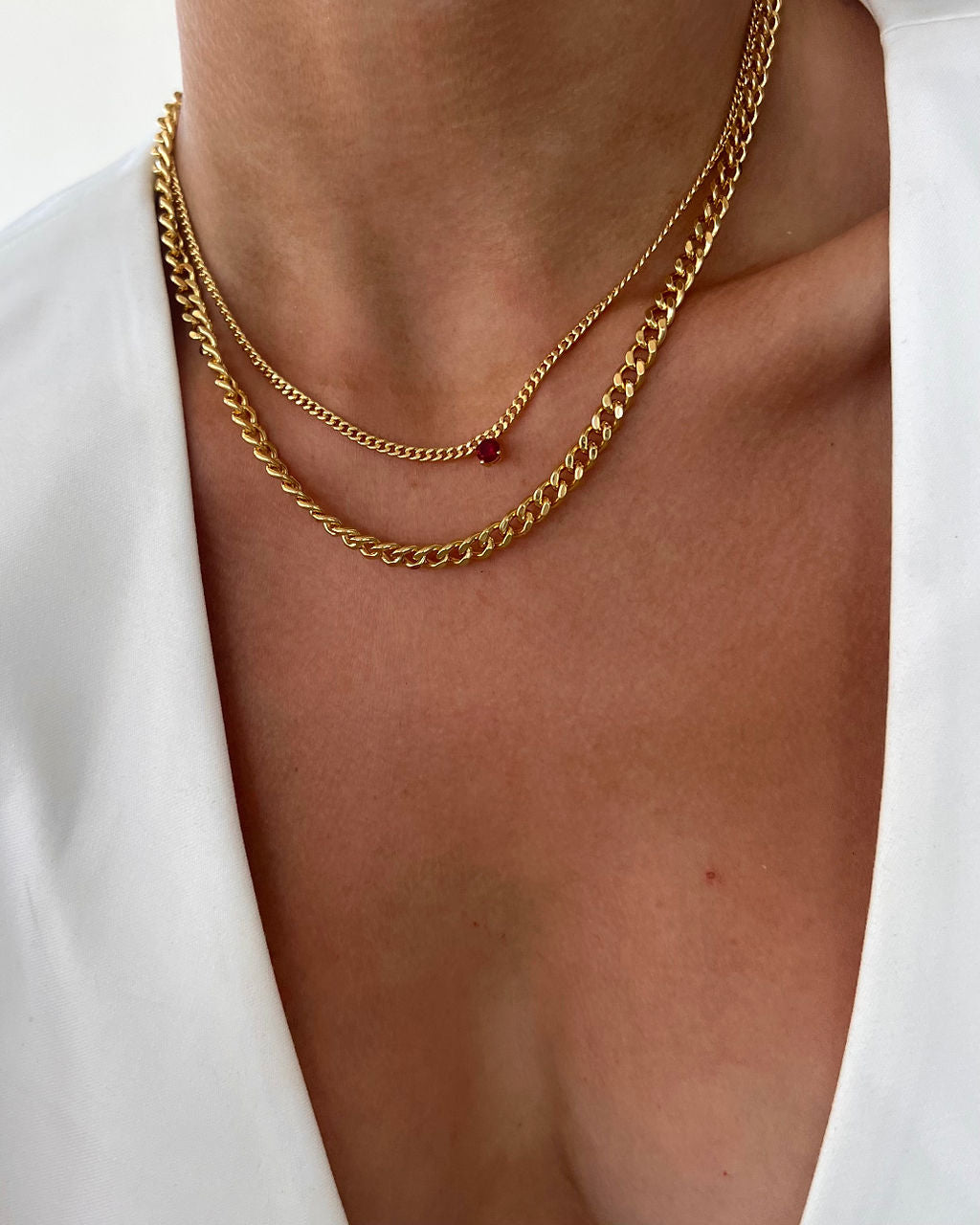 Bardot Stud Necklace - Ruby Red - Silver — another angle