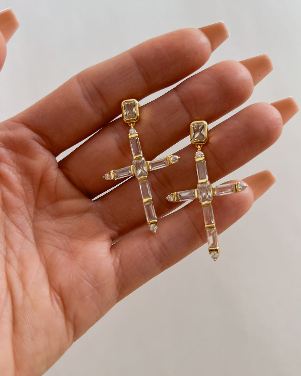 Baguette Cross Earrings - Gold — another angle