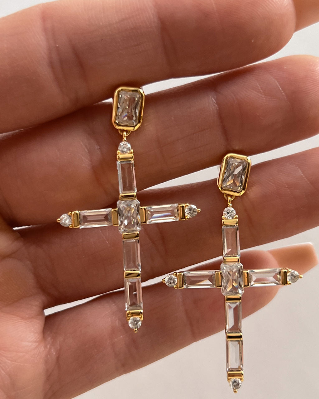 Baguette Cross Earrings - Gold — alternate view 2