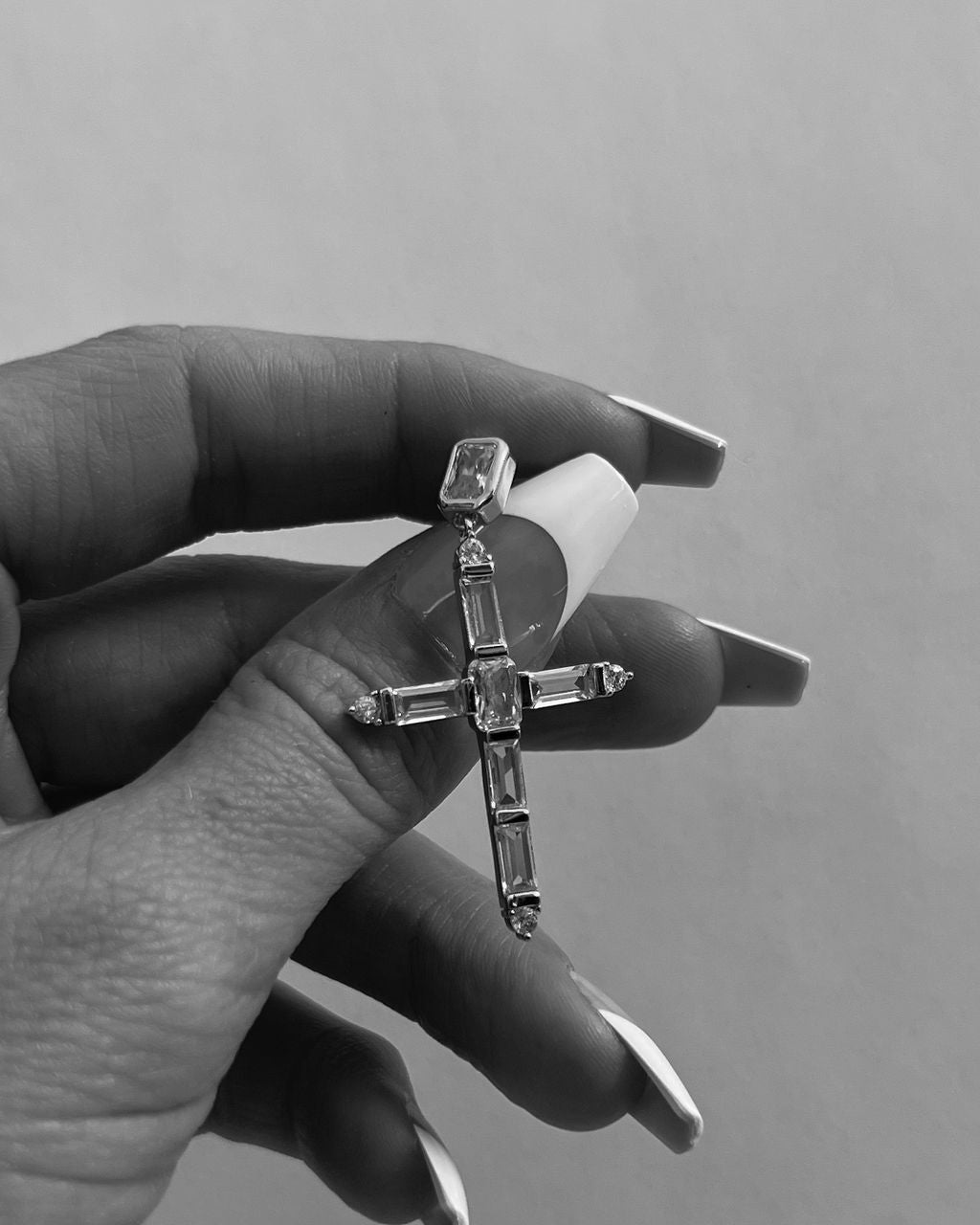 Baguette Cross Earrings - Silver — another angle