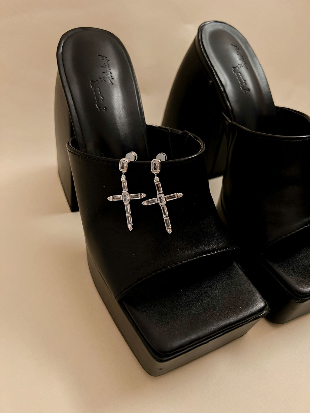 Baguette Cross Earrings - Silver — alternate view