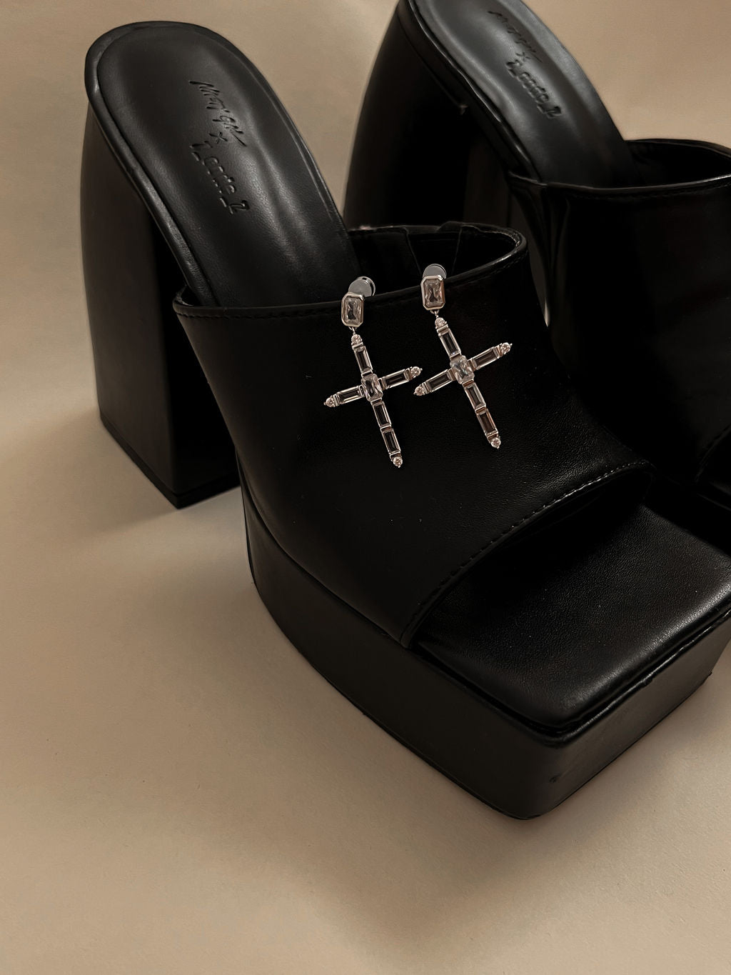 Baguette Cross Earrings - Silver — alternate angle