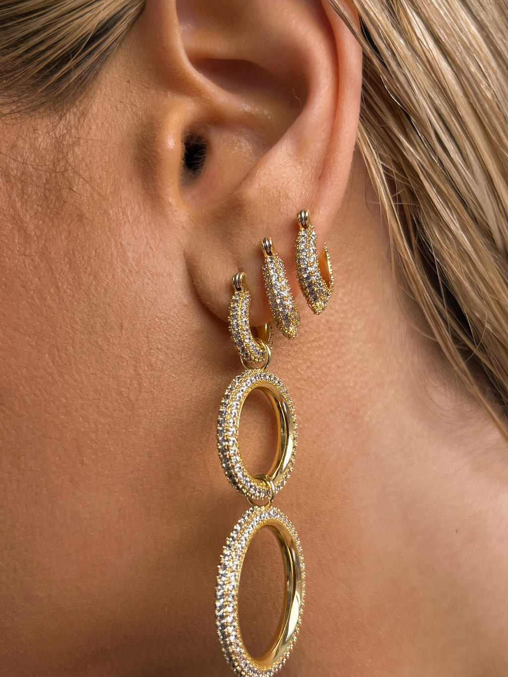 Triple Pavé Hoops - Gold — another angle