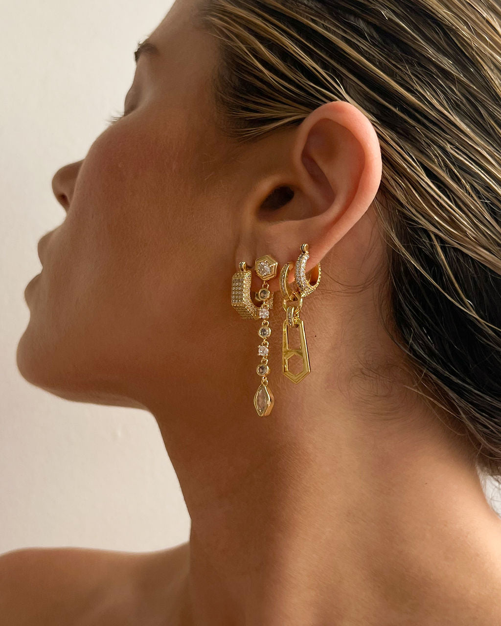 Mini Zipper Huggies - Gold - Earrings — another angle