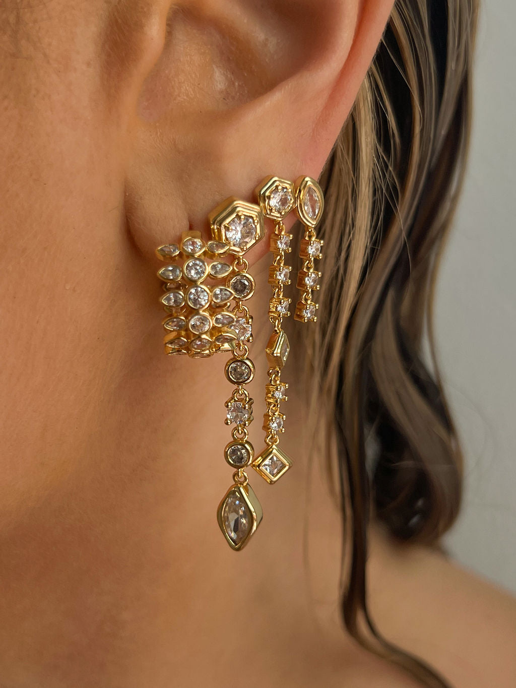 Stellar Bezel Double Studs - Gold - Earrings — alternate angle