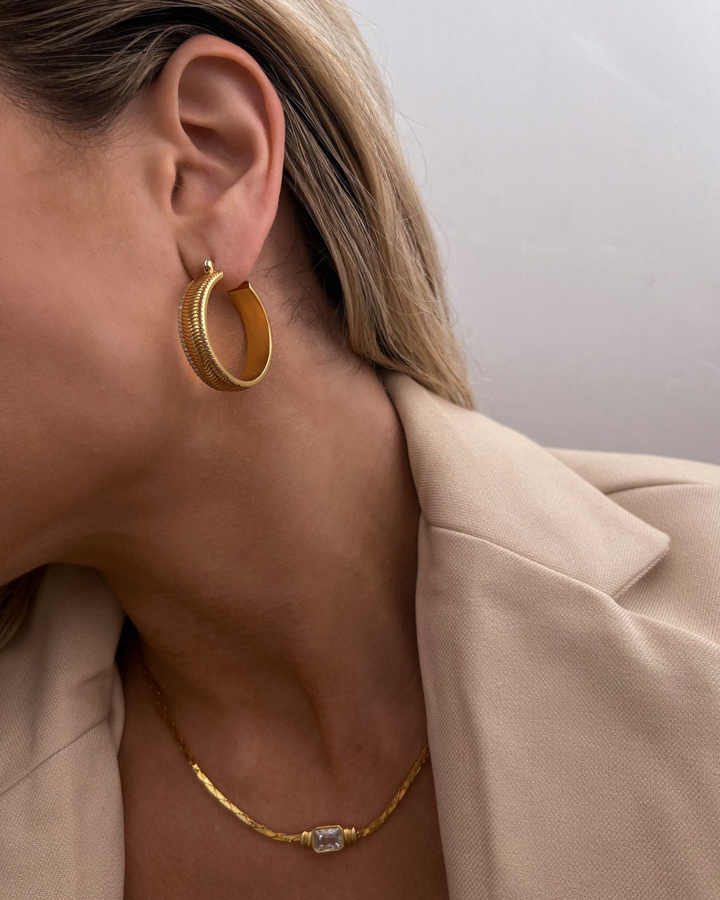 Wavey Snake Chain Hoops - Gold — alternate view
