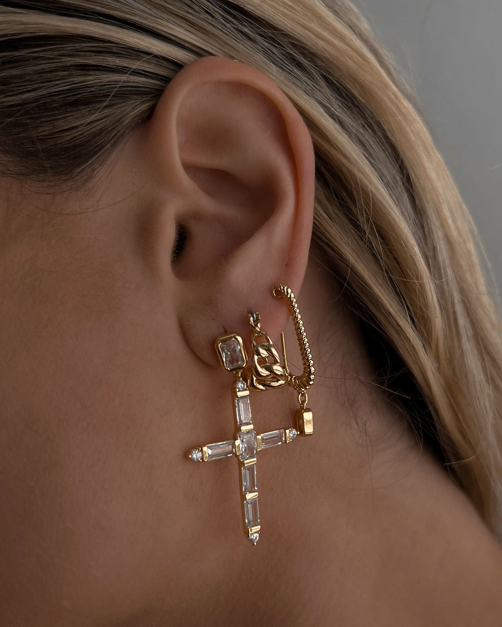 Francois Safety Pin Earrings - Gold — another angle