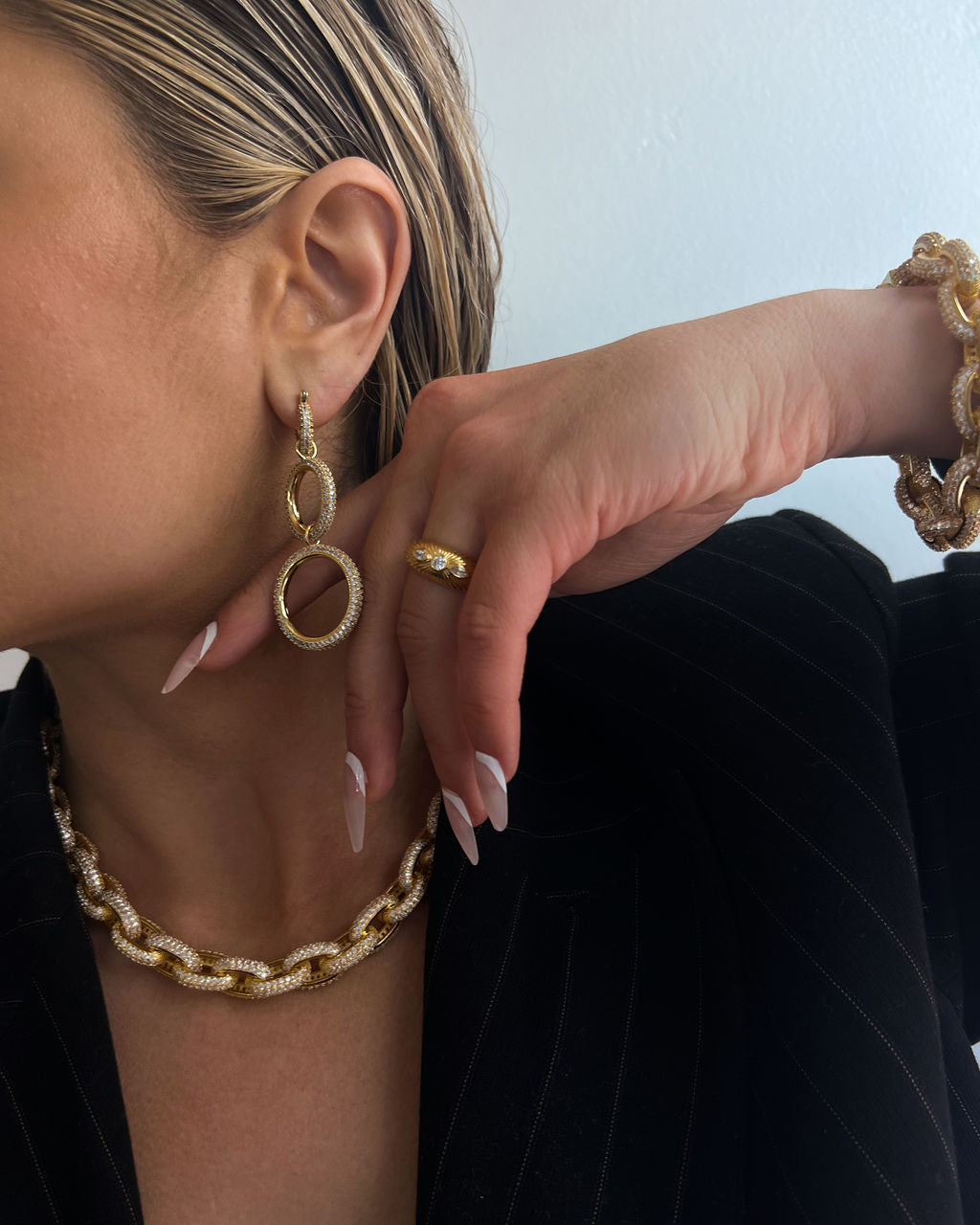Triple Pavé Hoops - Gold — alternate angle