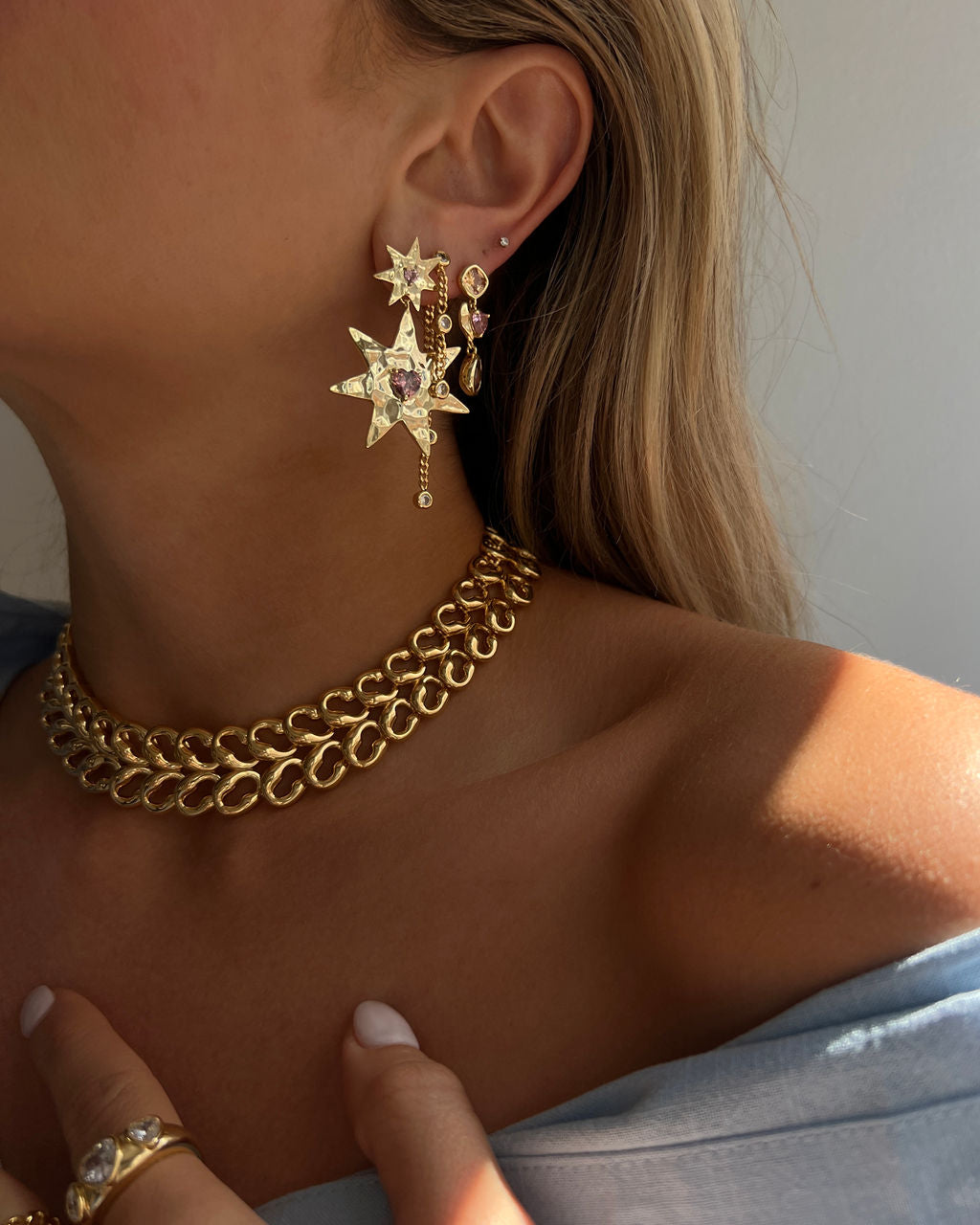 Starry Stud Statement Earrings — detail view