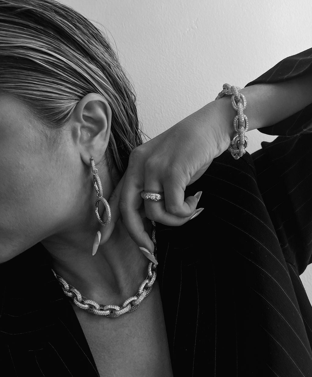 Triple Pavé Hoops - Silver — alternate view