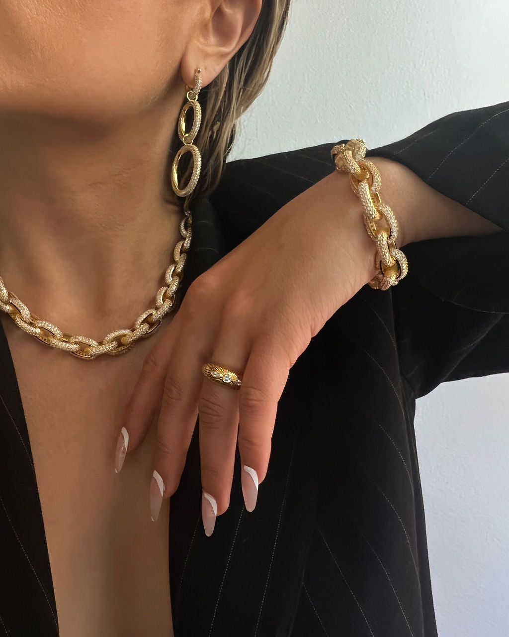 Triple Pavé Hoops - Gold — another angle 2