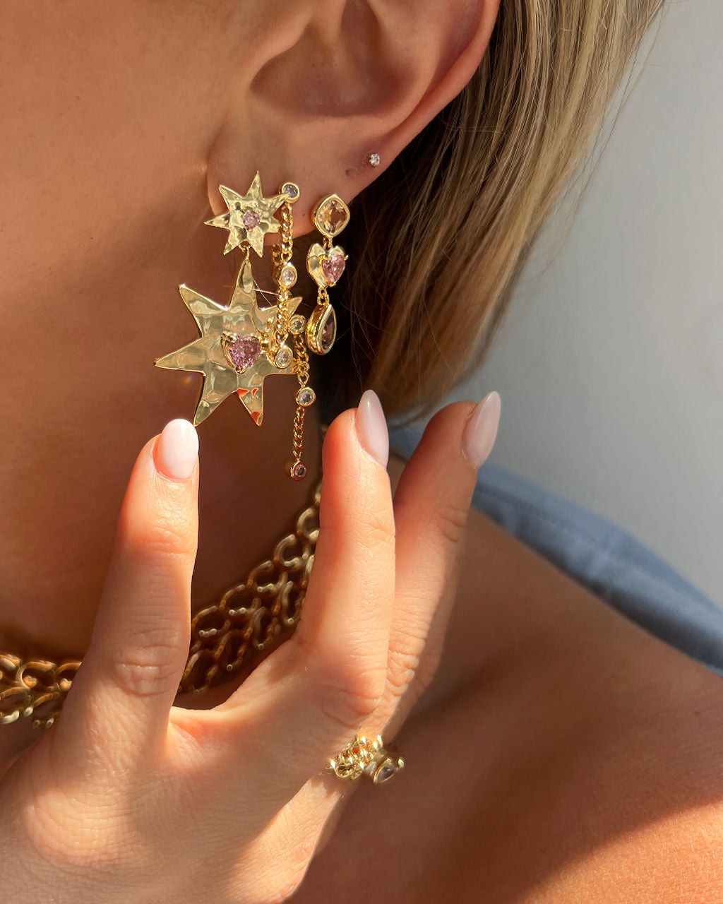 Starry Stud Statement Earrings — another angle