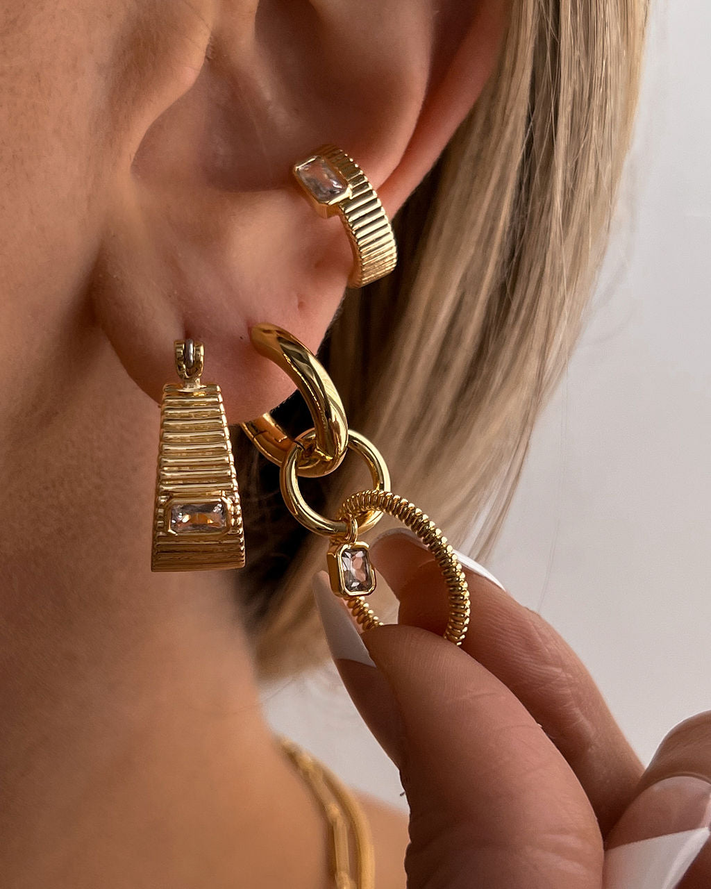 Francois Ridged Ear Cuff - Gold - Earrings — another angle