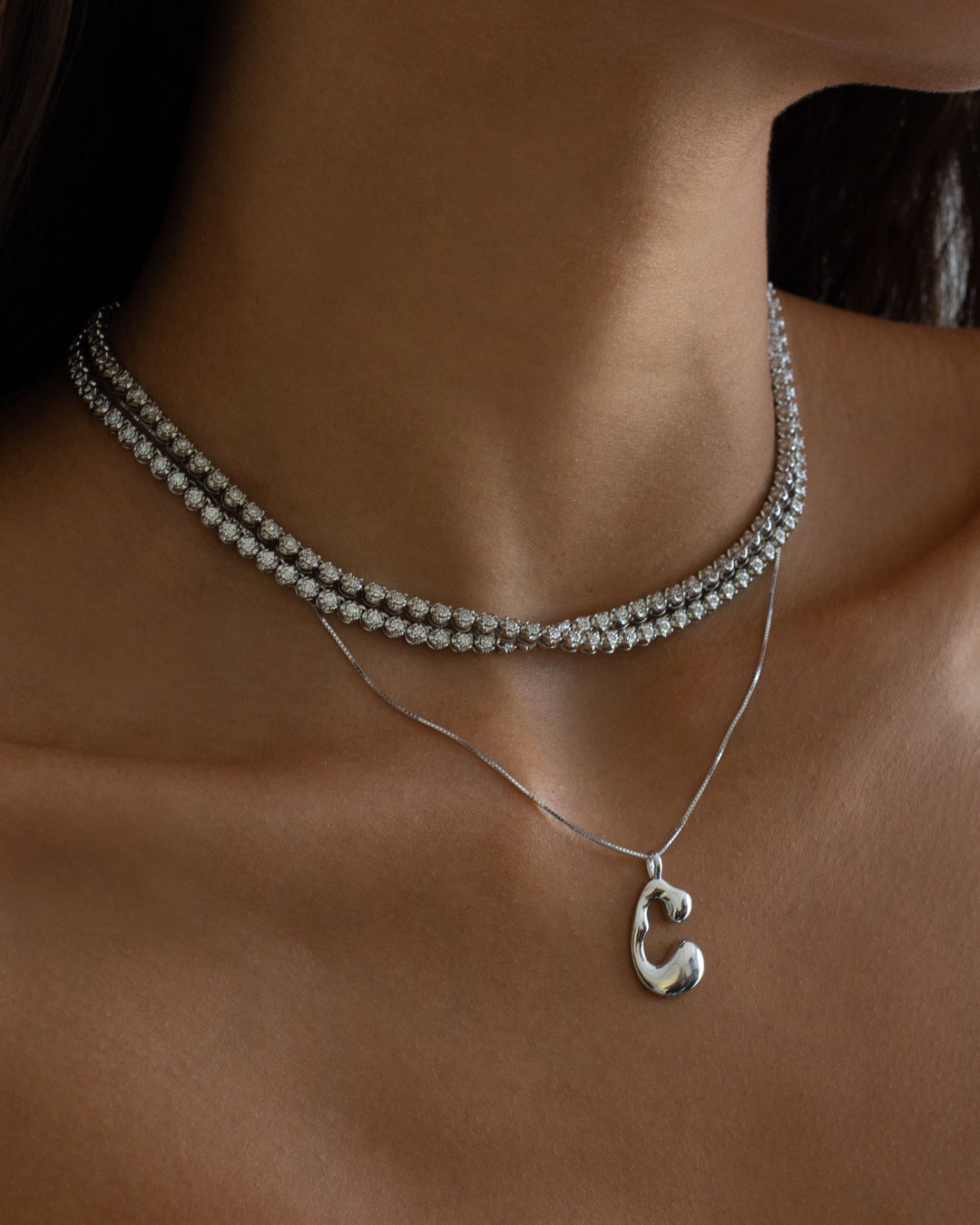 Goopy Letter Initial Charm Necklace — alternate angle