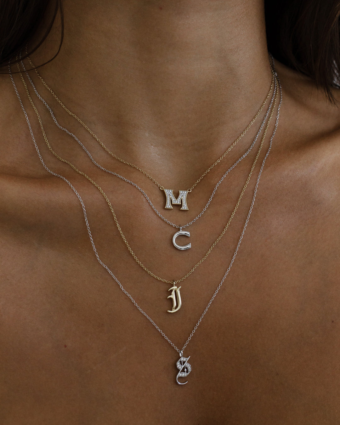 Pavé Initial Necklace— Vintage — alternate view 2