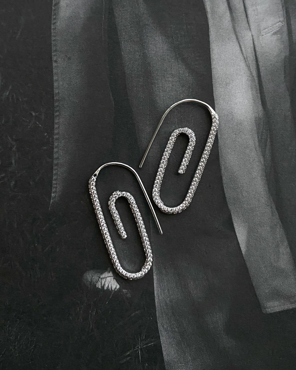 Pavé Paper Clip Earrings - Silver — detail view
