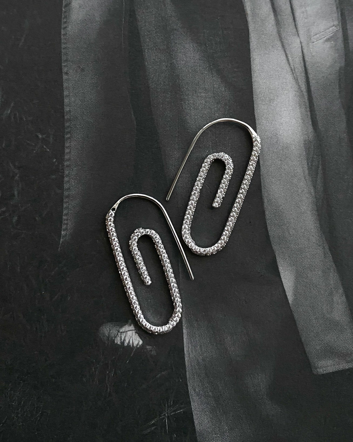 Pavé Paper Clip Earrings - Silver — detail view