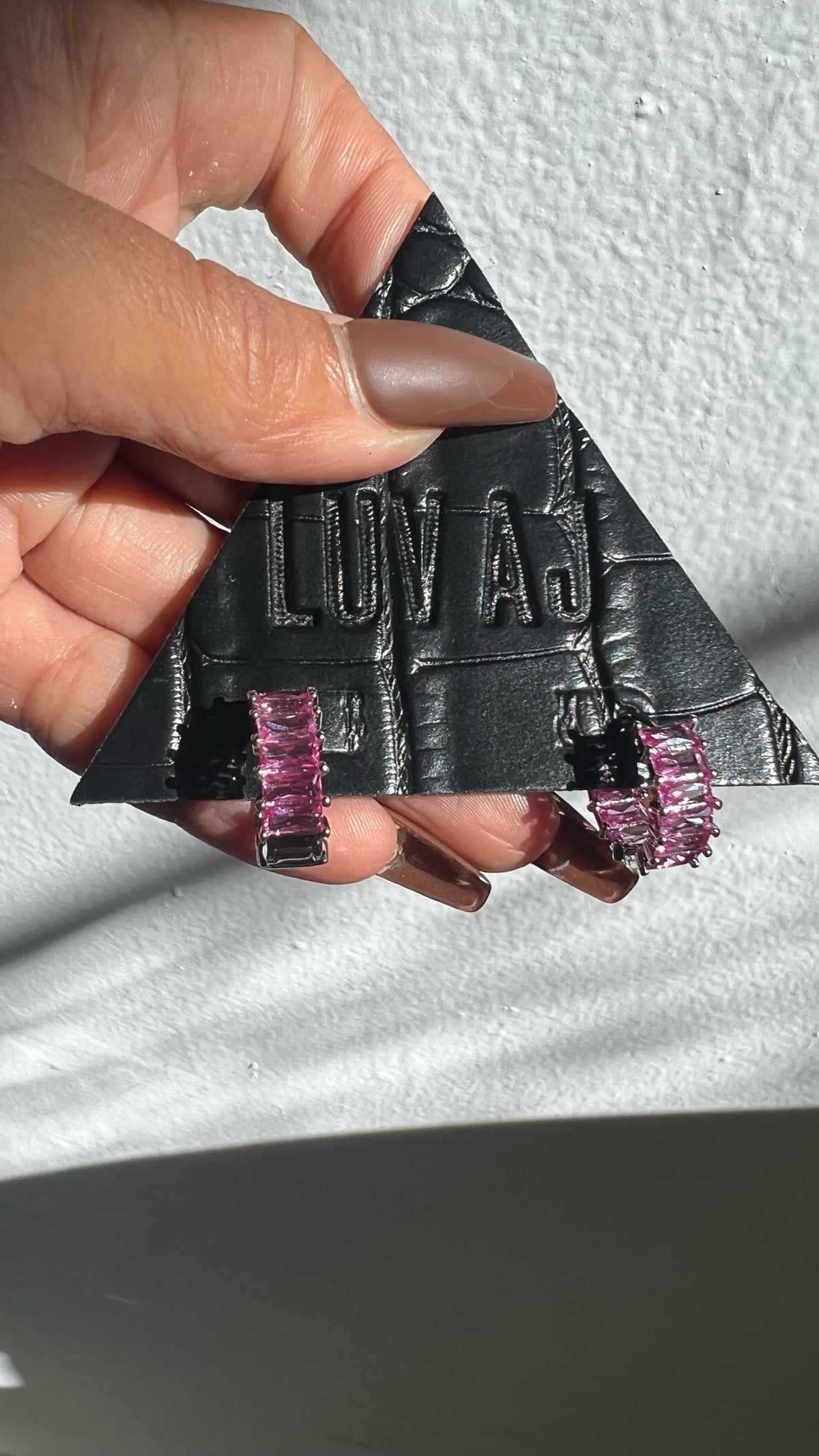 Emerald Ballier Huggies - Pink - Silver - Earrings — alternate view