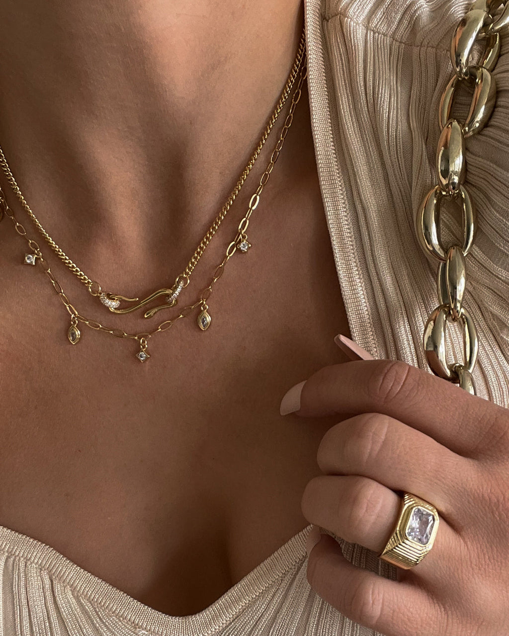 Pavé Hook Charm Necklace - Gold — alternate view 2