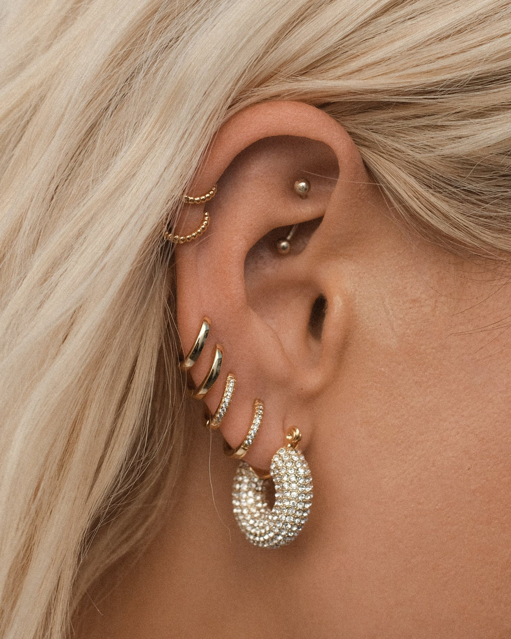 Pave Mini Donut Hoops- Gold — alternate view