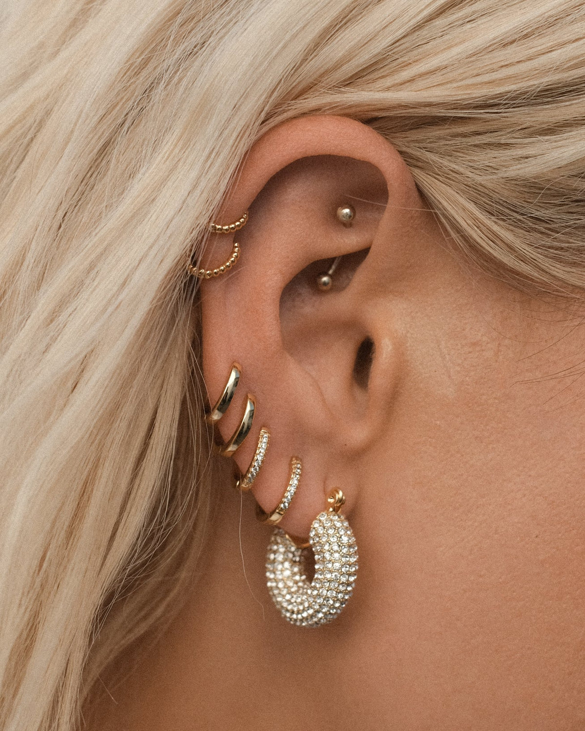 Pave Mini Donut Hoops- Gold — alternate view