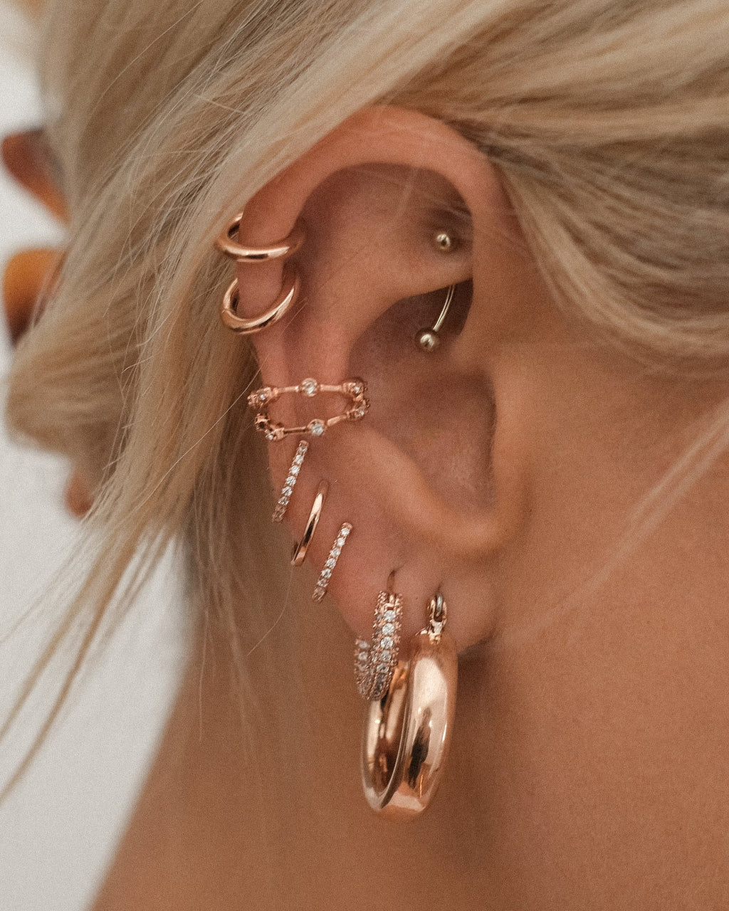 Pavé Hex Ear Cuff - Rose Gold - Earrings — alternate angle