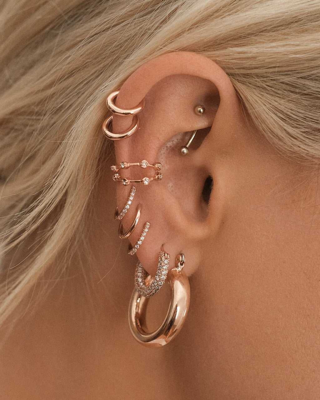 Pavé Hex Ear Cuff - Rose Gold - Earrings — alternate view