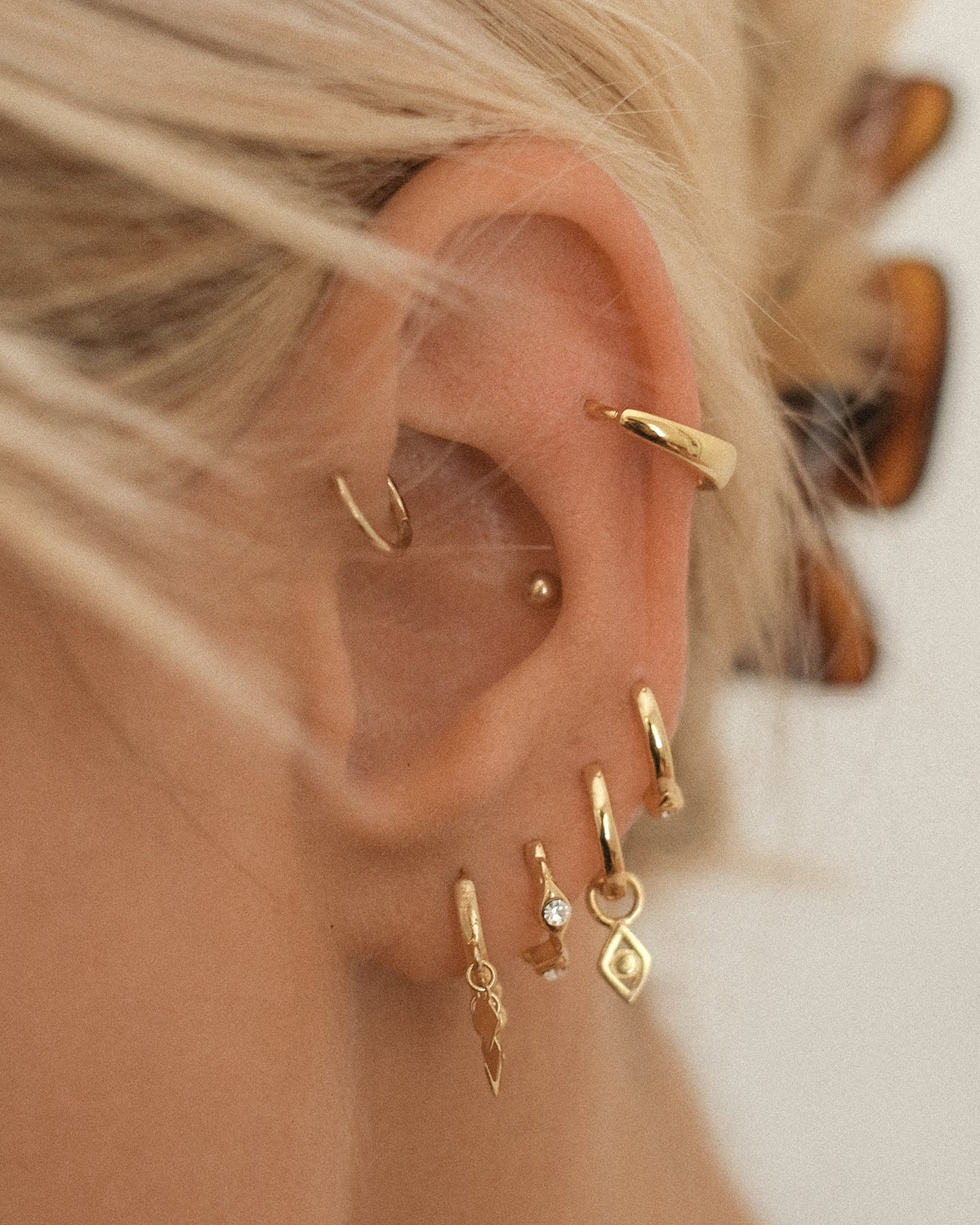 Evil Eye Hoop Huggies - Gold — alternate view