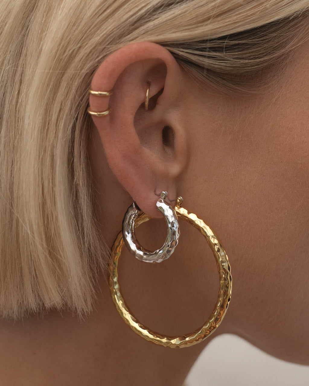 Hammered Baby Amalfi Hoops - Silver — alternate view 2