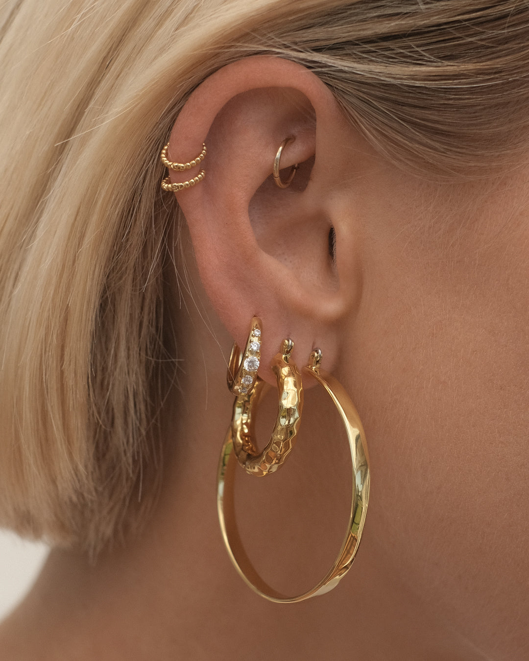 Hammered Baby Amalfi Hoops - Gold — alternate view 2