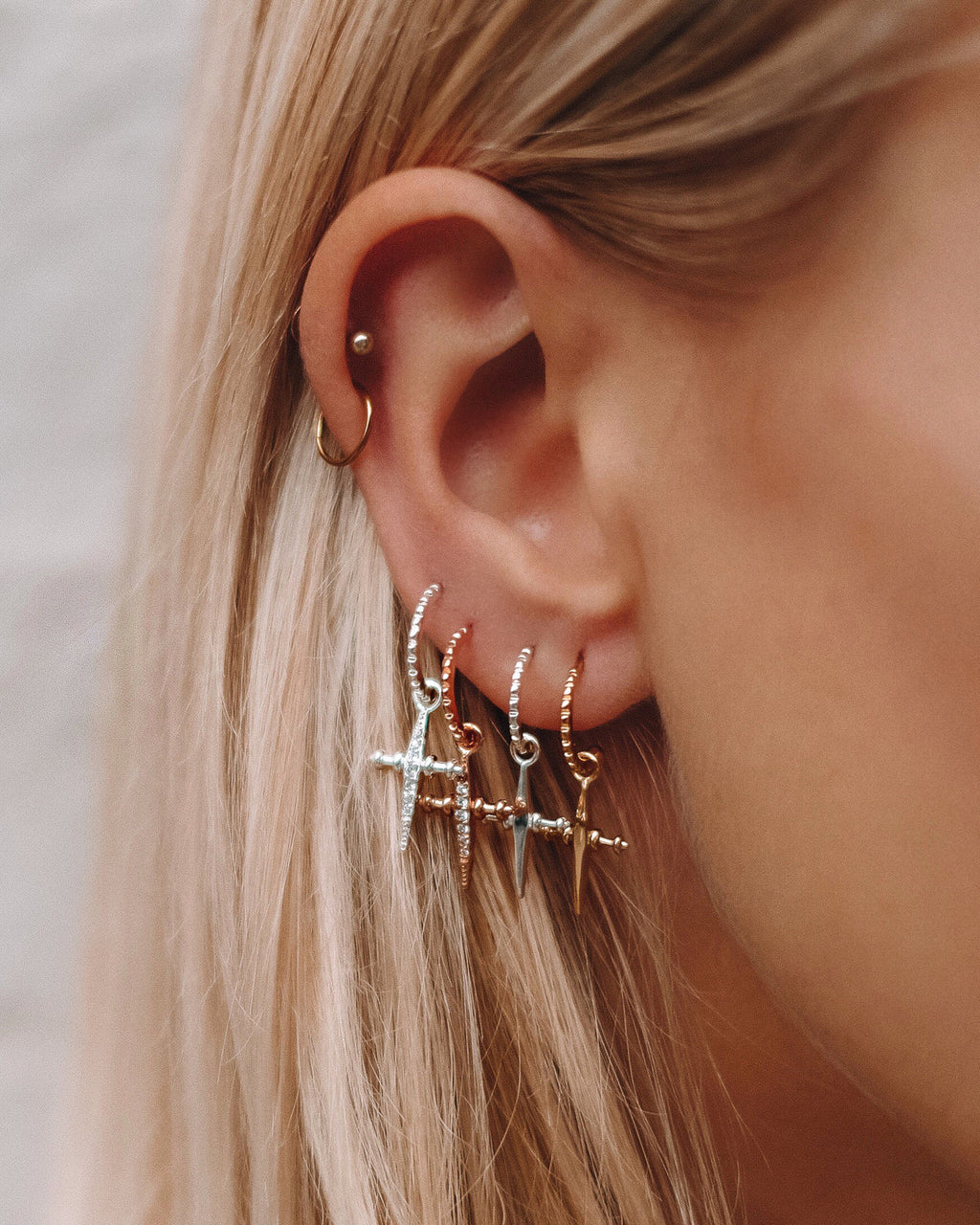 Mini Cross Hoops - Rose Gold — another angle