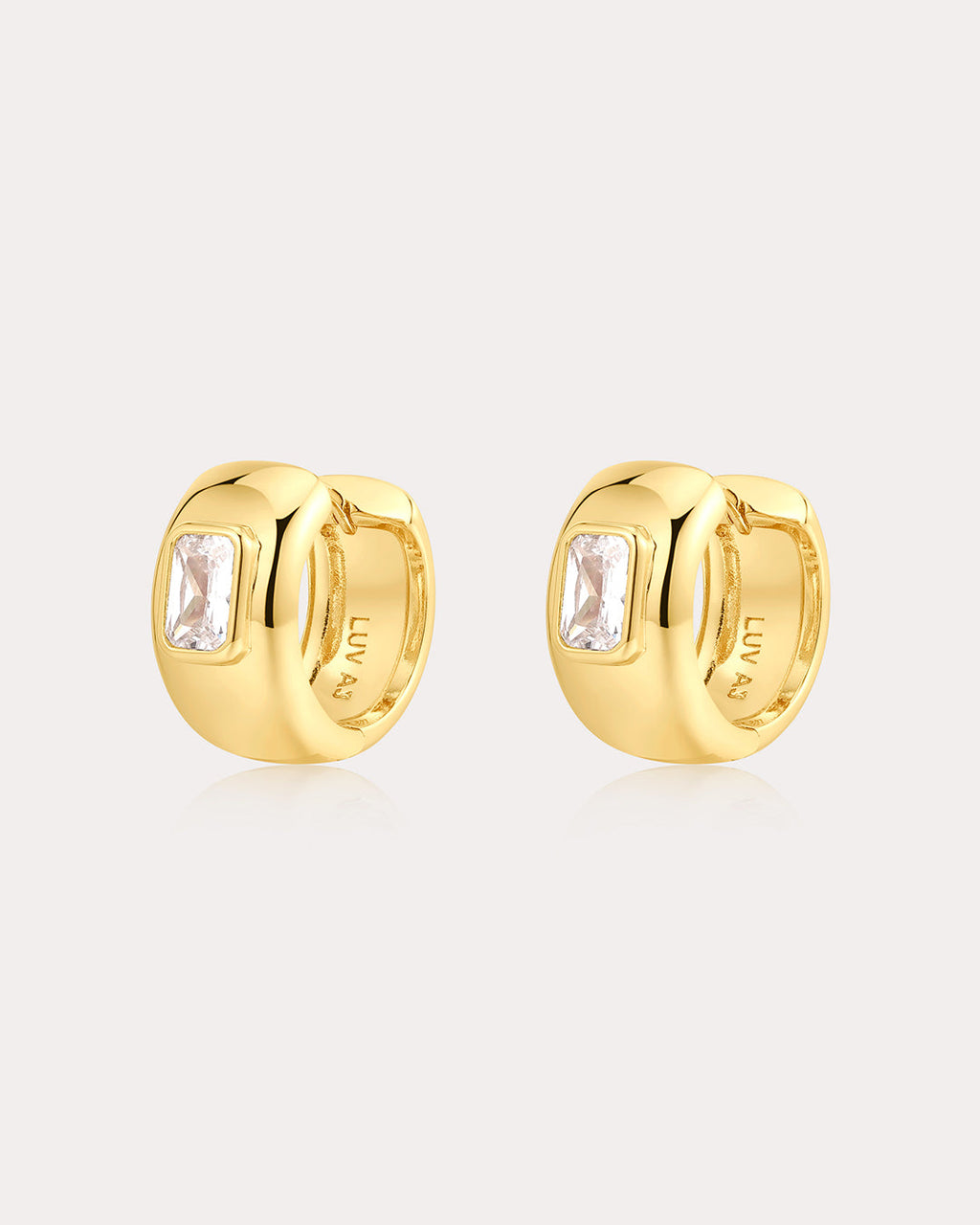 Emerald Bezel Stone Huggies in Gold - Earrings