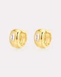 Emerald Bezel Stone Huggies in Gold - Earrings