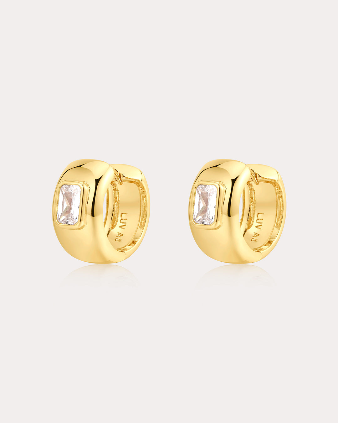 Emerald Bezel Stone Huggies in Gold - Earrings