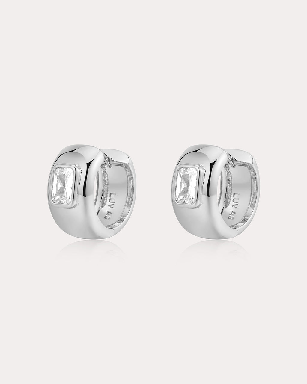 Emerald Bezel Stone Huggies in Silver - Earrings — alternate view