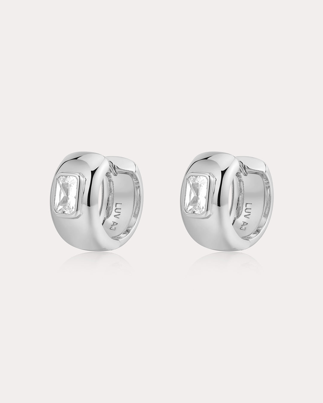 Emerald Bezel Stone Huggies in Silver - Earrings — alternate view