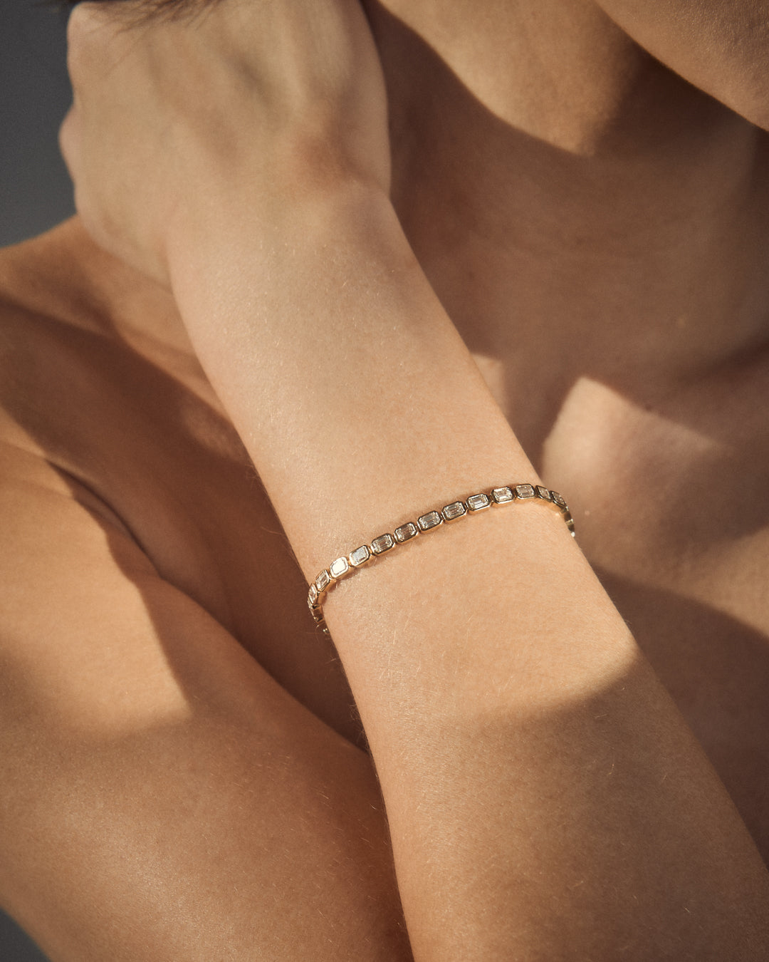 Emerald Bezel Tennis Bracelet — another angle