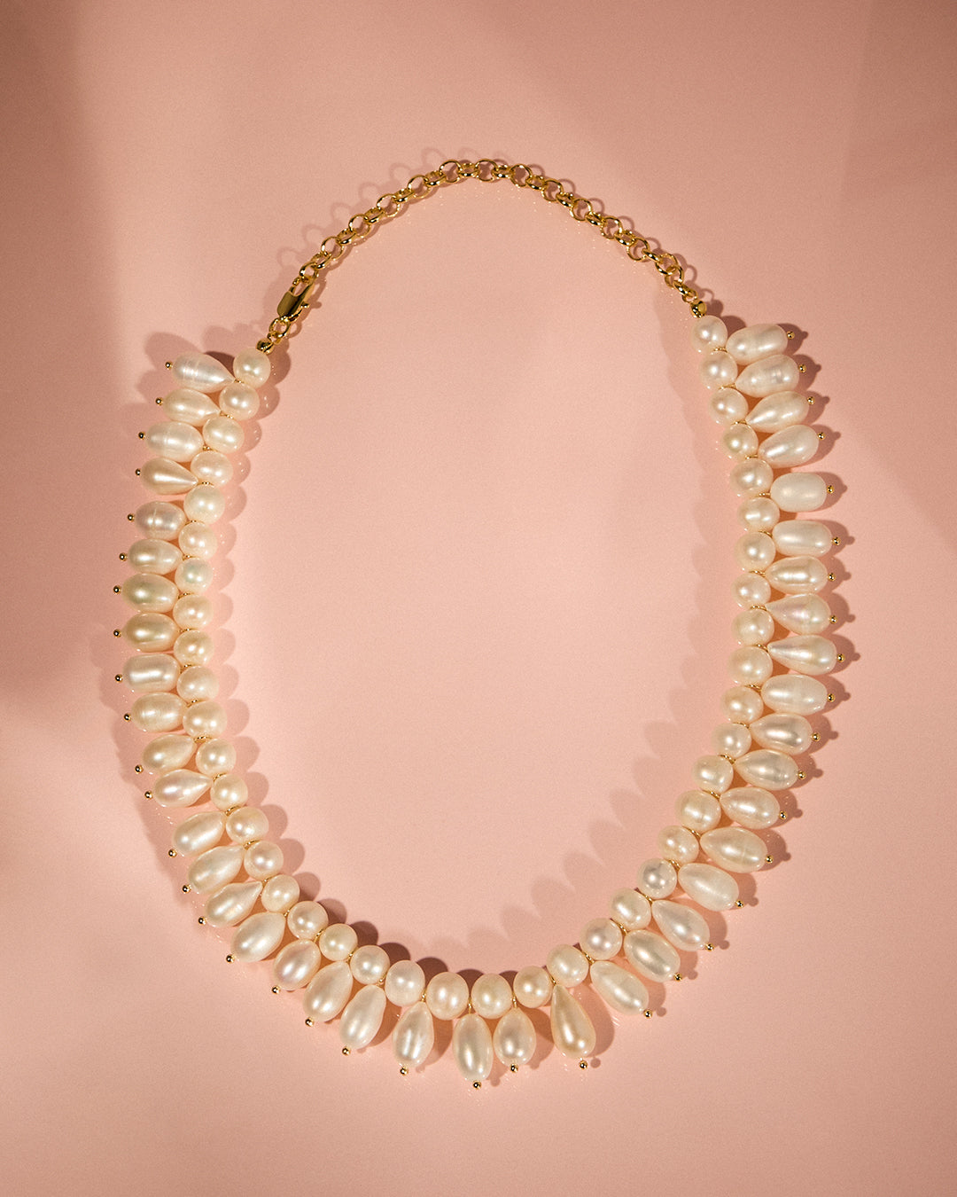Mallorca Pearl Statement Necklace in Gold — another angle