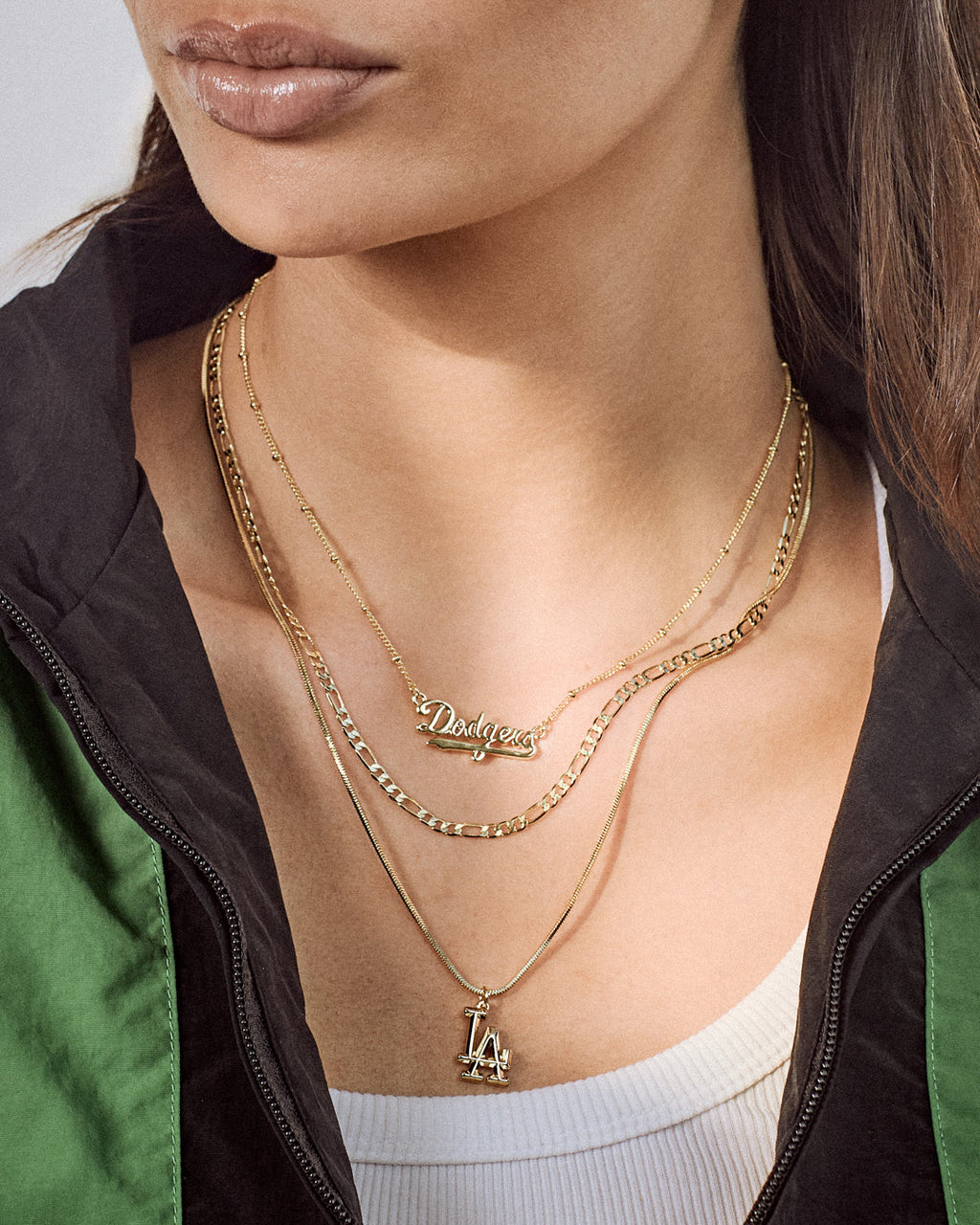 MLB Double Chain Logo Necklace - Silver in Gold — alternate view
