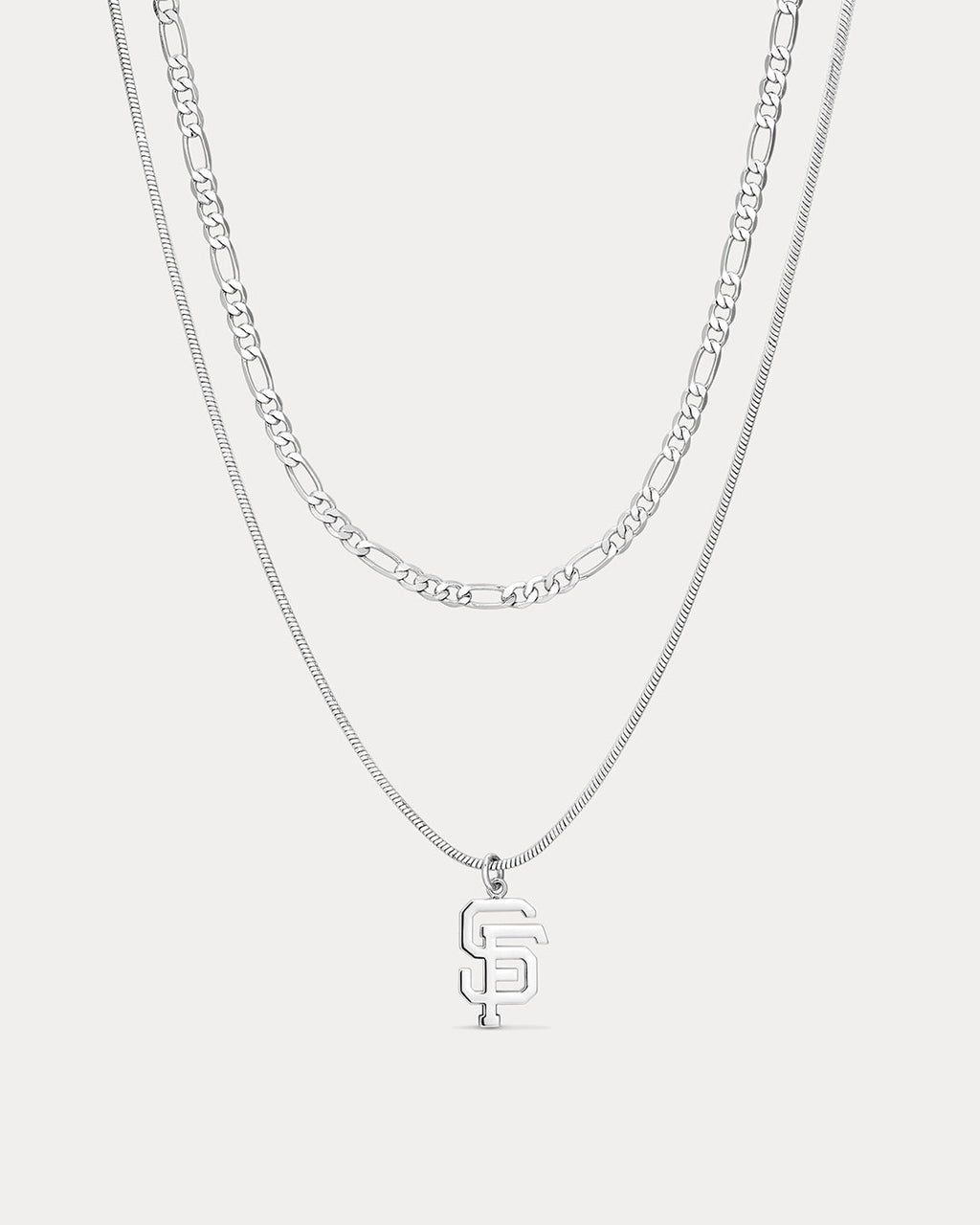 MLB Double Chain Logo Necklace - Silver — another angle 3