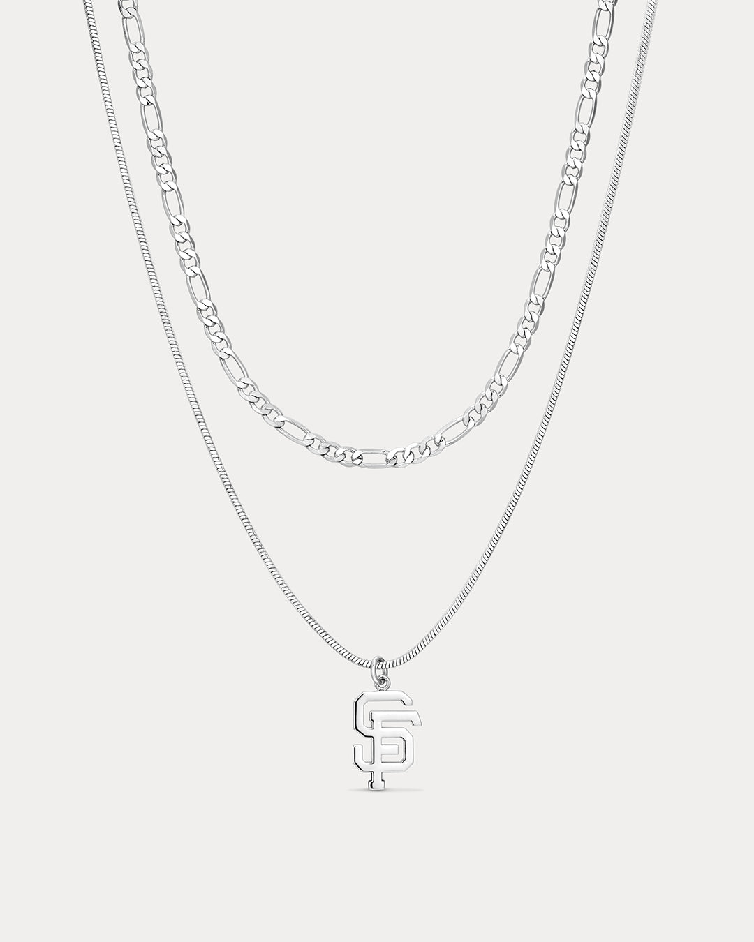 MLB Double Chain Logo Necklace - Silver — another angle 3